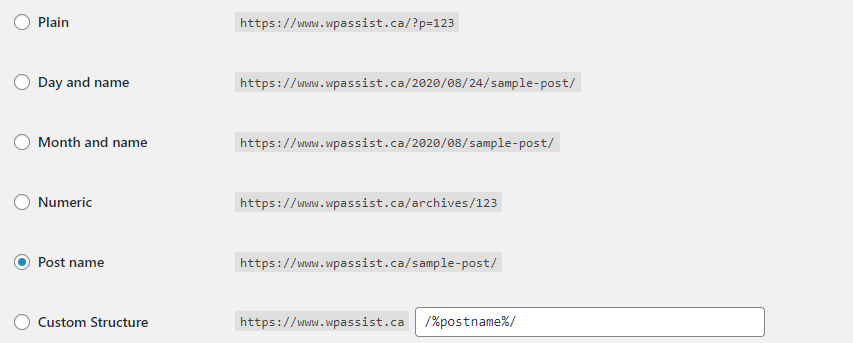 permalink options in WordPress