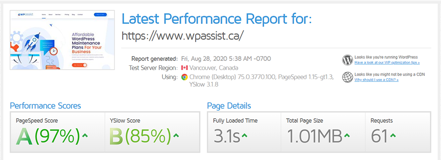 loading speed from Vancouver before CDN