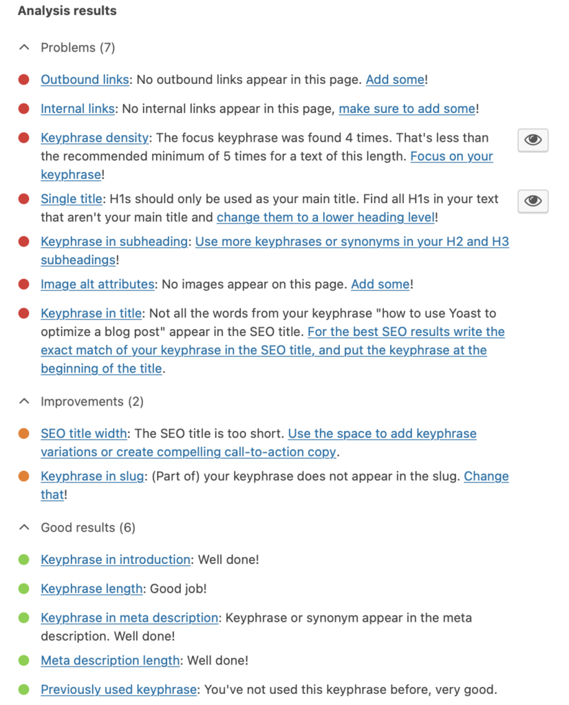 Yoast SEO Analysis