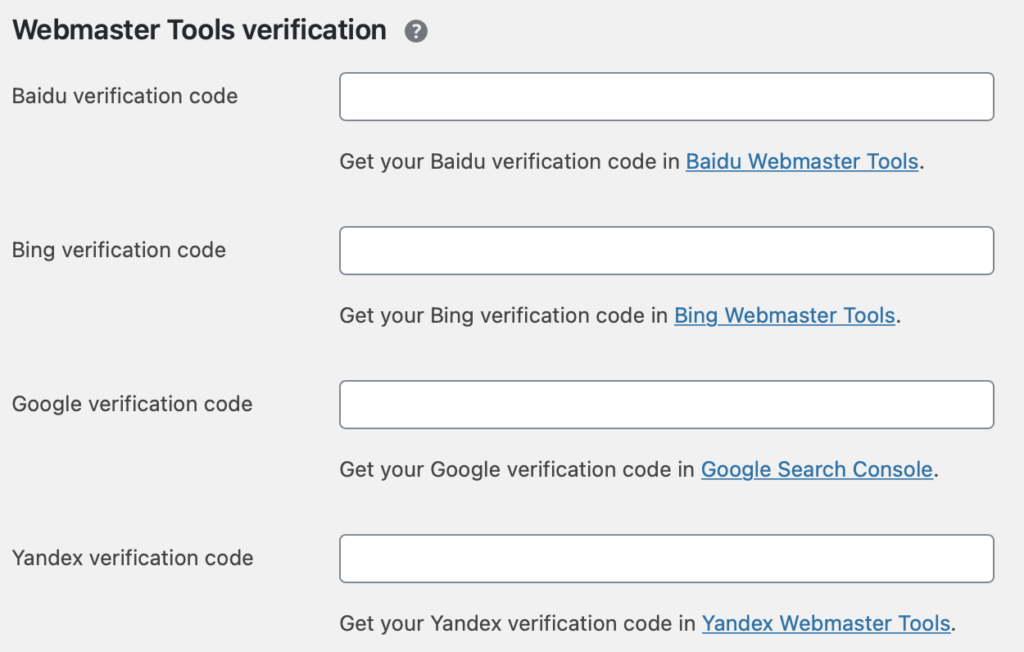 Yoast webmaster tool integration