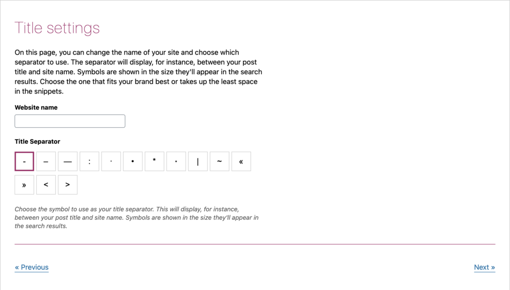 Yoast wizard Title setting