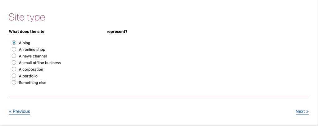Yoast wizard site type