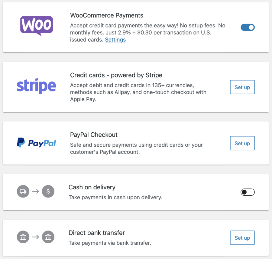 setup payment methods