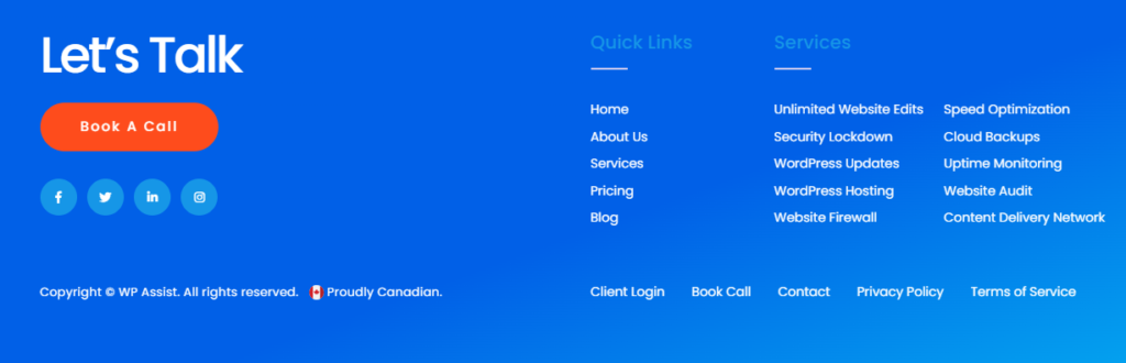 example footer in WordPress website