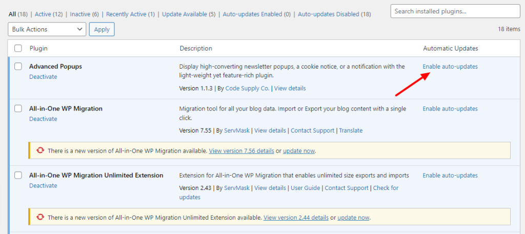 wordpress auto update feature