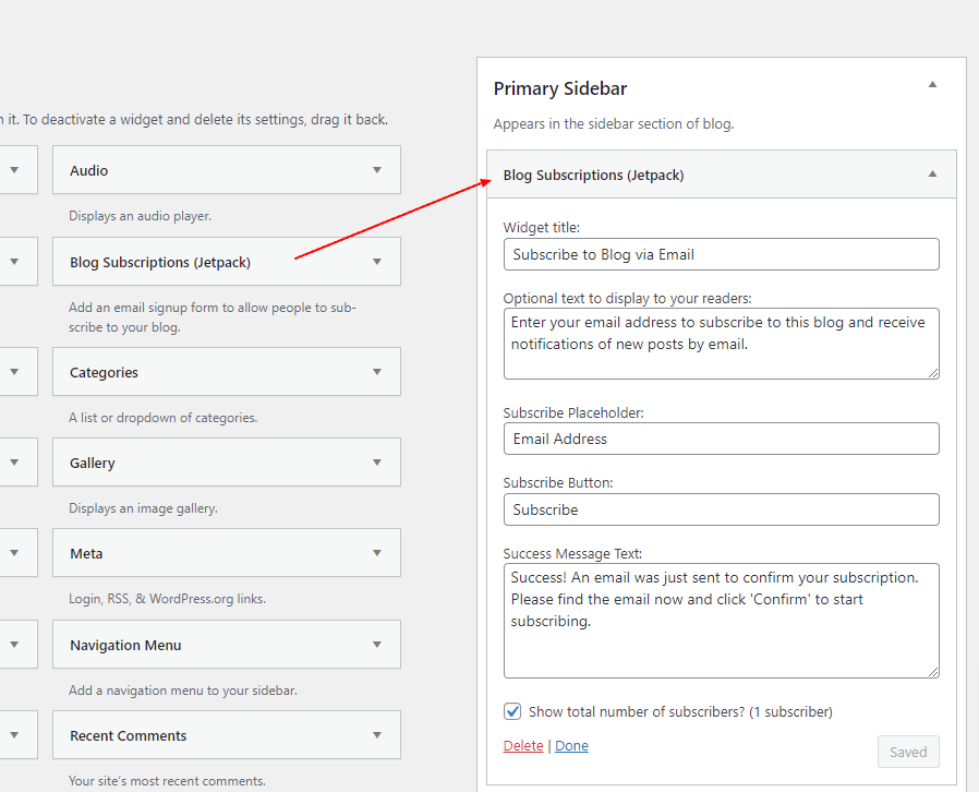 jetpack blog widget setup