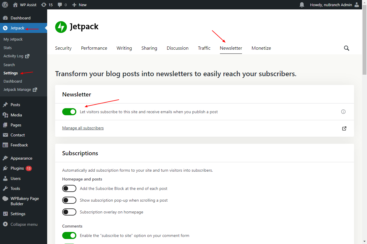 jetpack enable subscription feature