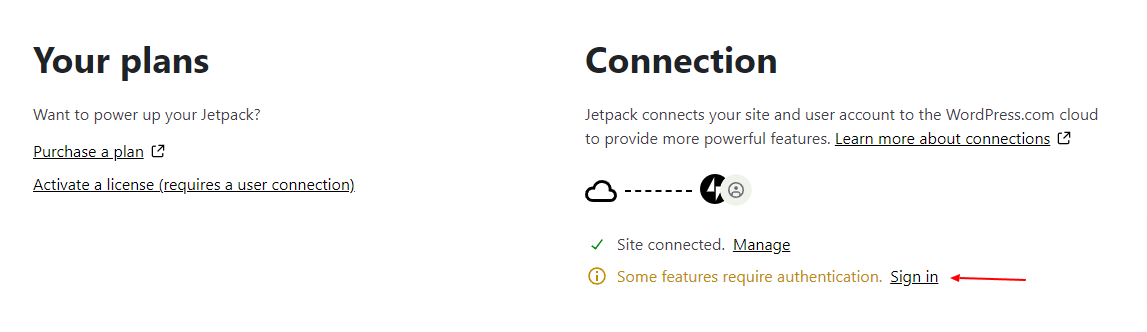jetpack sign in account