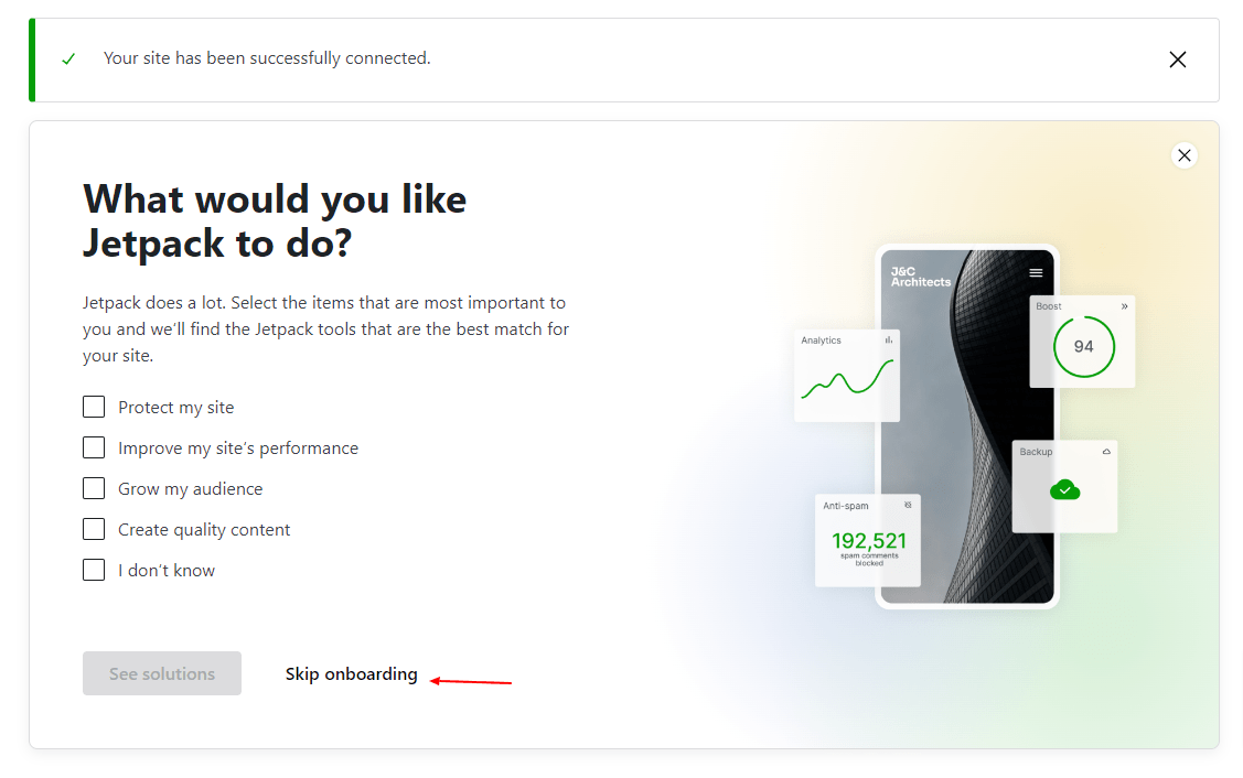 jetpack skip onboarding