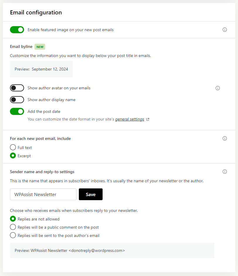 subscription email configuration