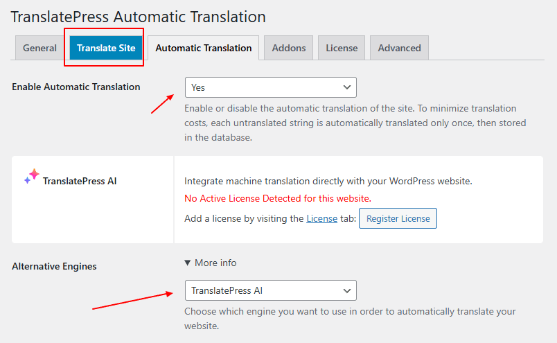 translatepress automatic translations