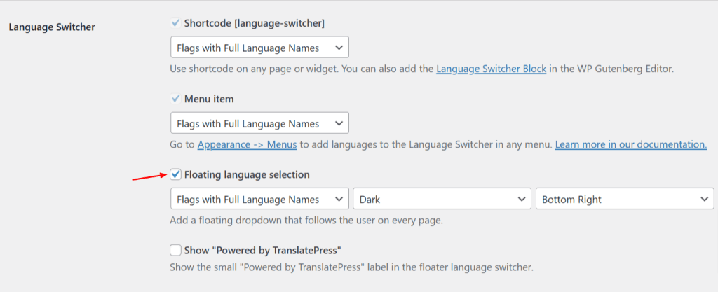 translatepress language selector